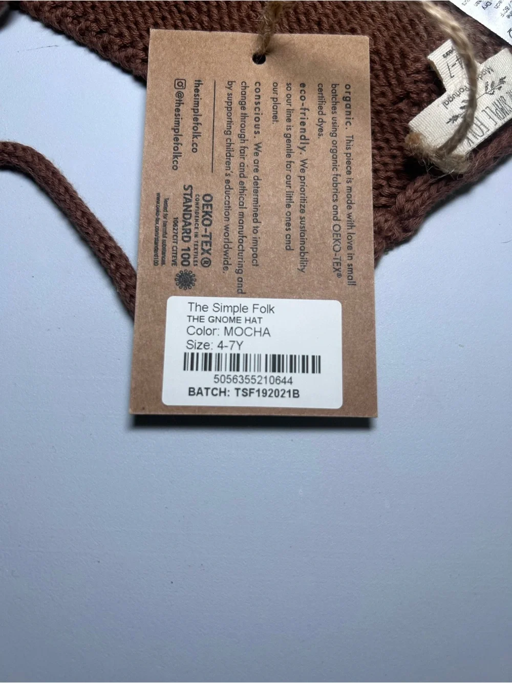 The Simple Folk Gnome Hat 4-7Y Mocha Organic Cotton Knit Bonnet NWT Portugal